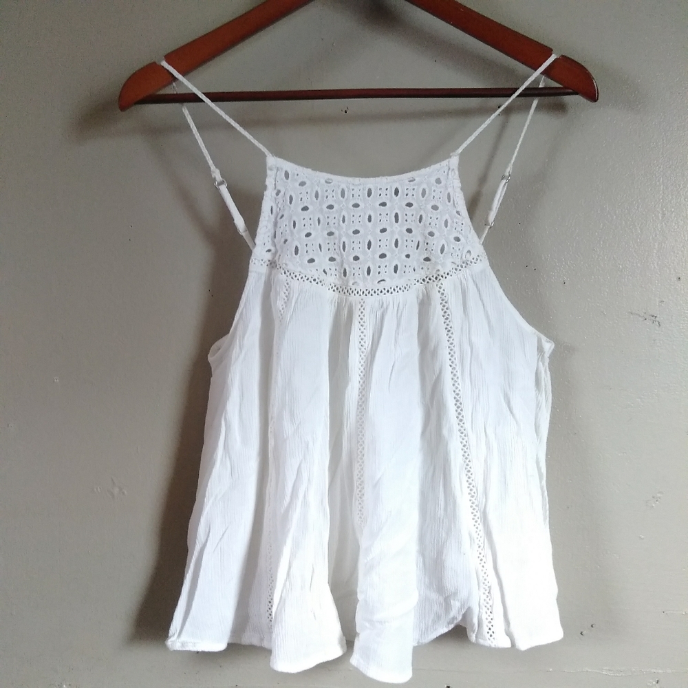 White Eyelet Lingerie Strap Tank Top